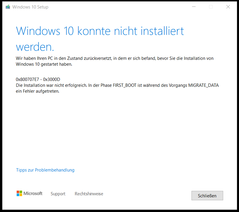 Upgrade Fehler - Windows 10 20H2 UEFI.png